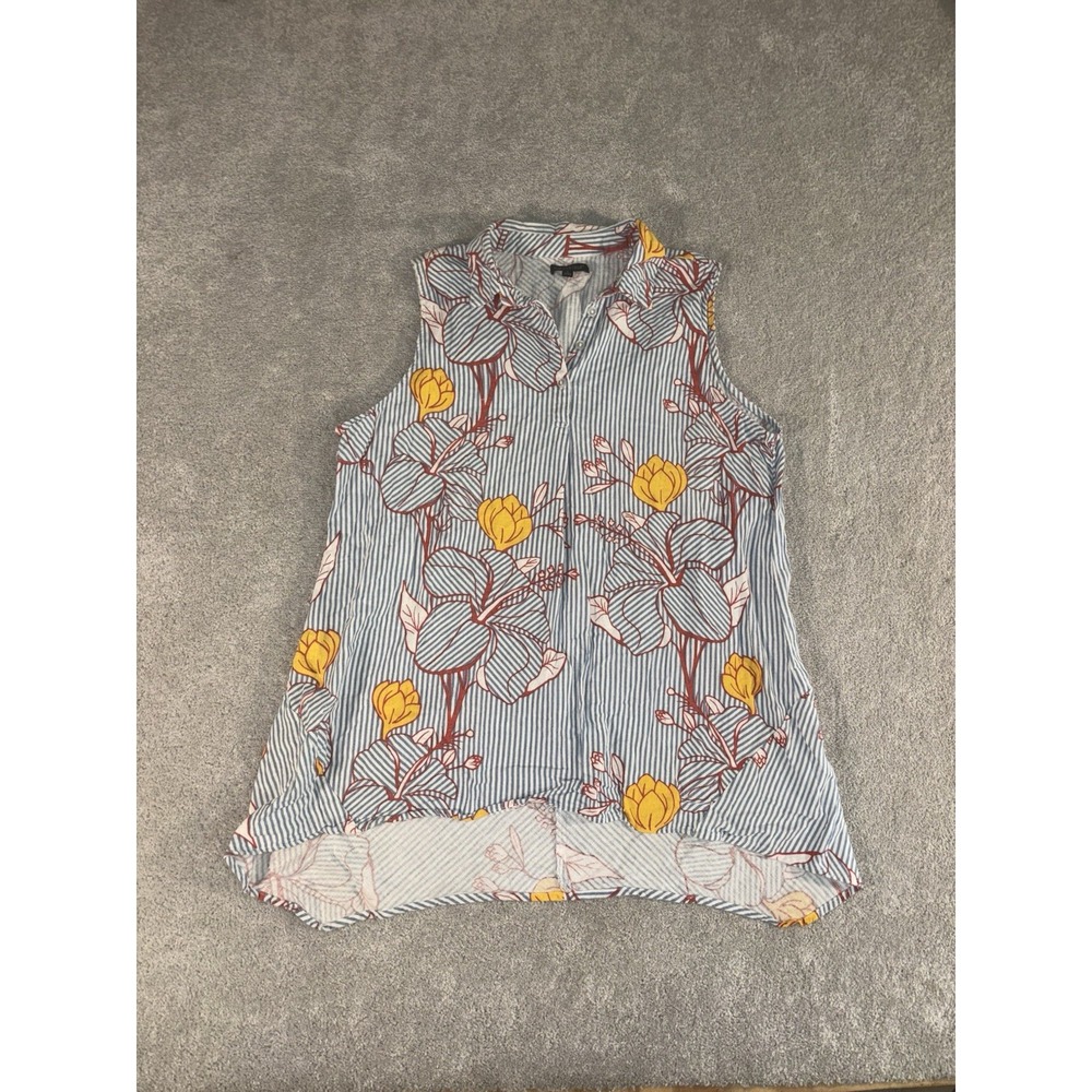 For Cynthia Floral Print Linen Blend Lagenlook Sleeveless Top large